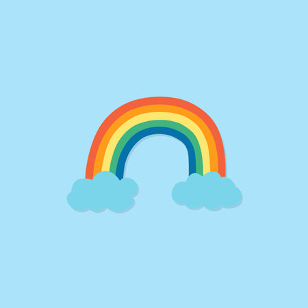 Rainbow and clouds icon in flat style isolated on blue background.のイラスト素材