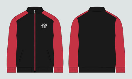 Black and red sportswear sweatshirt template. Front and back view.のイラスト素材