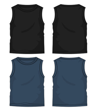 Black and blue sleeveless t-shirt template. Vector illustrationのイラスト素材