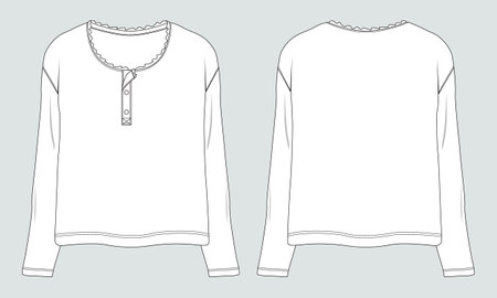 Blank white t-shirt template with long sleeves. Front and back view.のイラスト素材