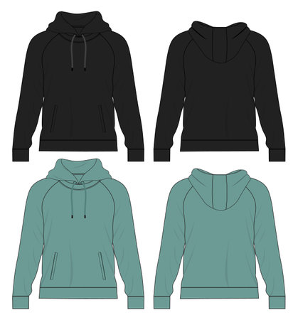 Set of hoodie templates in black and green color. Vector illustrationのイラスト素材