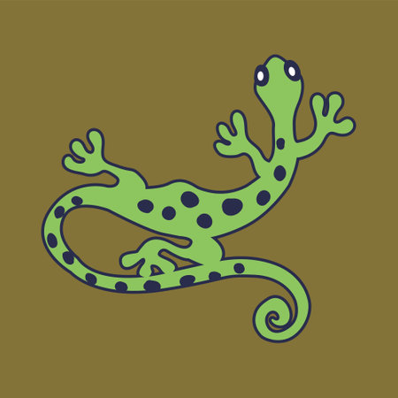 Vector illustration of a gecko on a green background. Cartoon style.のイラスト素材