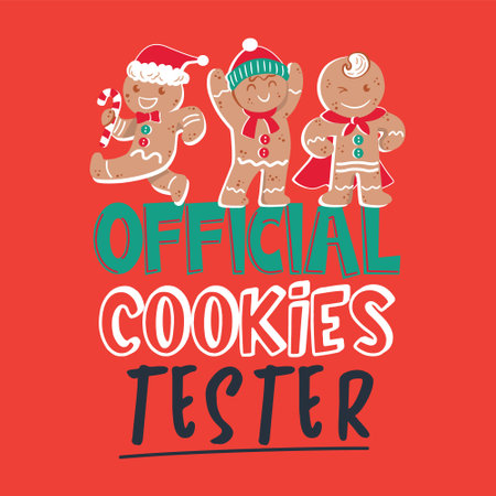 Cute Christmas greeting card with funny gingerbread men. Vector illustration.のイラスト素材