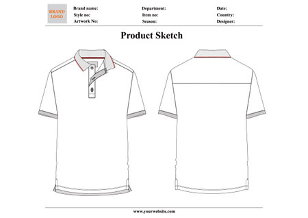 Polo t-shirt technical fashion illustration with front and back viewのイラスト素材