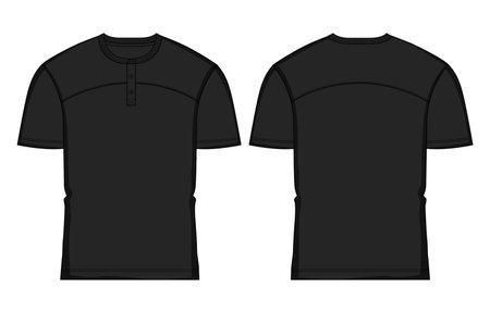 Black polo shirt template. Front and back views. Vector illustrationのイラスト素材