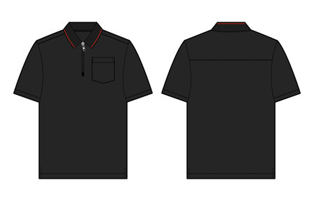 Black polo shirt template front and back view isolated on white backgroundのイラスト素材