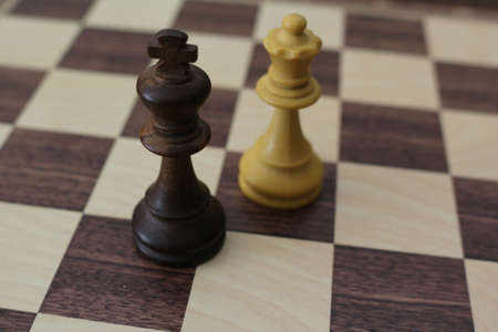 Chessboard and chess game pieces.