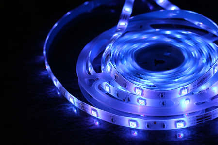 Multicolored LED strip, luminous ribbon for cold light interior lightingの写真素材