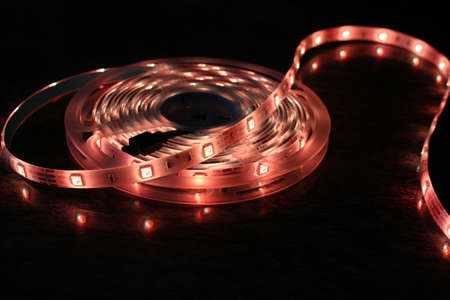 Multicolored LED strip, luminous ribbon for cold light interior lightingの写真素材