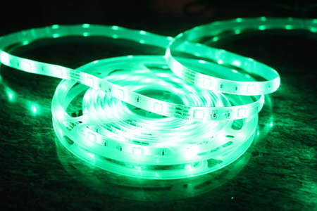 Multicolored LED strip, luminous ribbon for cold light interior lightingの写真素材