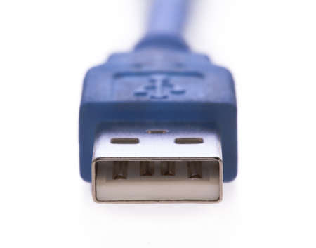 blue USB cable isolated on white backgroundの写真素材