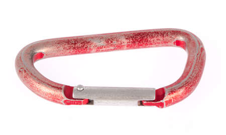 Red carabiner for mountain climbing