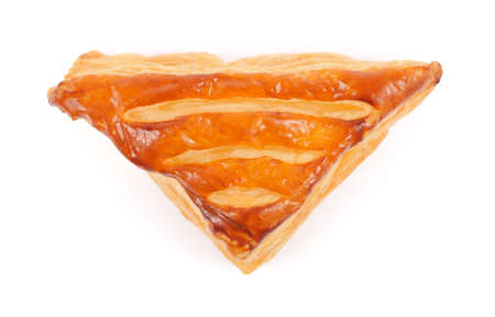 A puff pastry pie with cheese isolated on white background