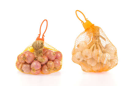onions and garlic isolated on white background