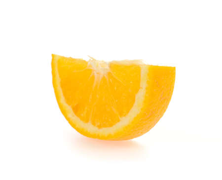 Slice of fresh orange isolated on white backgroundの写真素材