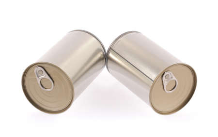Aluminum,canned food isolated on white backgroundの写真素材