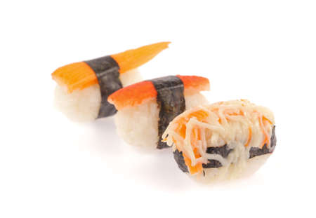 Sushi rolls set isolated on white backgroundの写真素材