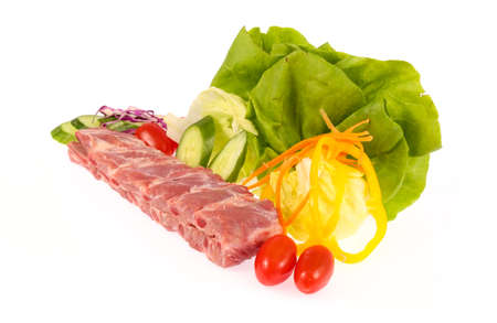 pork ribs with vegetable isolated on white backgroundの写真素材