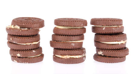chocolate cookies with creme filing isolated on white background