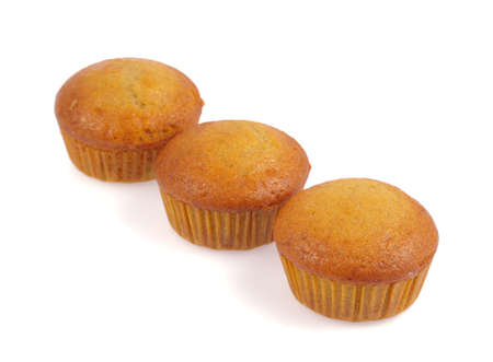 Banana cup cake isolated on white backgroundの写真素材