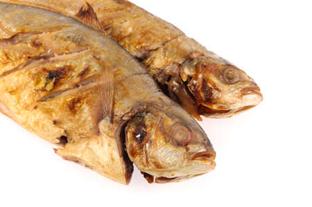 Grilled fishes isolated on white background