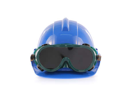 Helmet and Safety glasses isolated on a white background.の写真素材