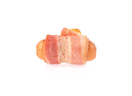 sausages wrapped in bacon, isolated on white backgroundの写真素材