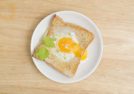 toast with fried eggs and Parsleyの写真素材