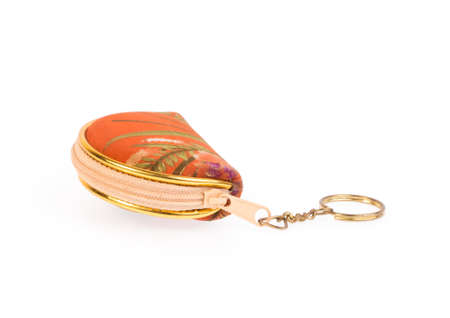 Orange coin purse Isolated on white background.