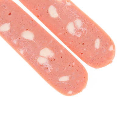 Tasty sausages isolated on white backgroundの写真素材