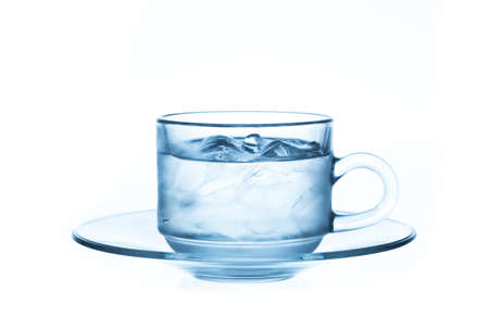 cup glass of pure water with ice cubes. Isolated on white background