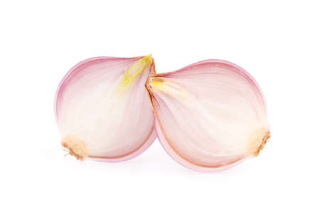 Red sliced onion isolated on white backgroundの写真素材