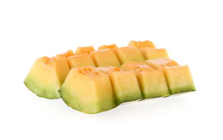 slice of Muskmelons isolated on white backgroundの写真素材