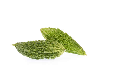 Balsam Pear Bitter Melon isolated on white backgroundの写真素材