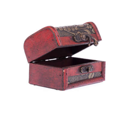 wood coffer isolated on white backgroundの写真素材