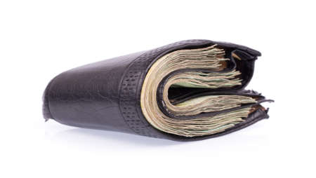Black Wallet with money isolated on white background