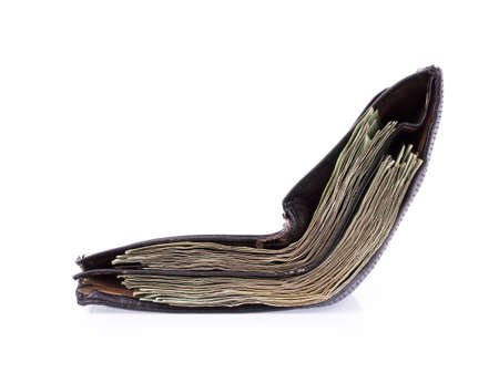 Black Wallet with money isolated on white background