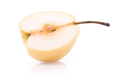 Fresh pear with half isolated on white backgroundの写真素材