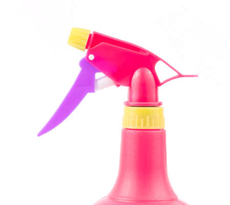 colorful plastic foggy spray bottle isolated on white backgroundの写真素材