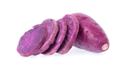 slice of yams isolated on a white background.の写真素材