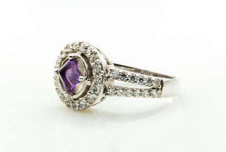 beauty of amethyst ring on white backgroundの写真素材