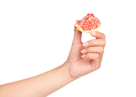 hand holding Pomegranates Fruit isolated on a white background.の写真素材