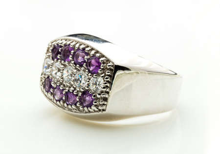 beauty of amethyst ring on white backgroundの写真素材