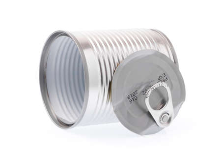 Aluminum,canned food isolated on white backgroundの写真素材