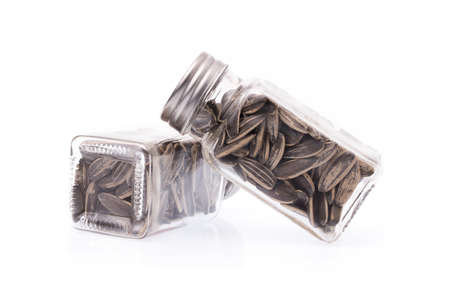 bottle sun flower seed isolated on white backgroundの写真素材