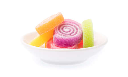 bowl of Jelly sweet isolated on white backgroundの写真素材