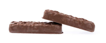 Biscuits dipped in chocolate isolated on white backgroundの写真素材