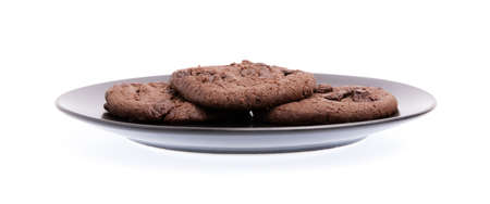 Chocolate Chip Cookies on dish isolated on white backgroundの写真素材