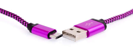 purple Usb type-c connector for charger smartphone isolated on white backgroundの写真素材