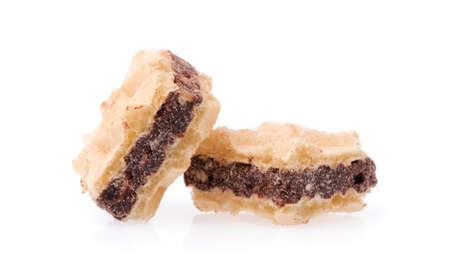 chocolate waffles isolated on white background.の写真素材
